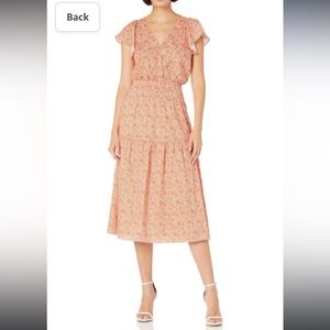 NWT Parker Floral Tangerine and Peach Smocked Tiered V Neck Dress